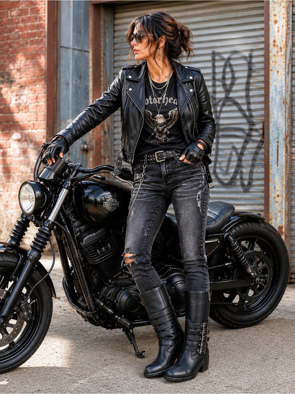Ride TECS 8549 5 Buckle Size 9.5 Leather Womens Black Motorcycle Boots